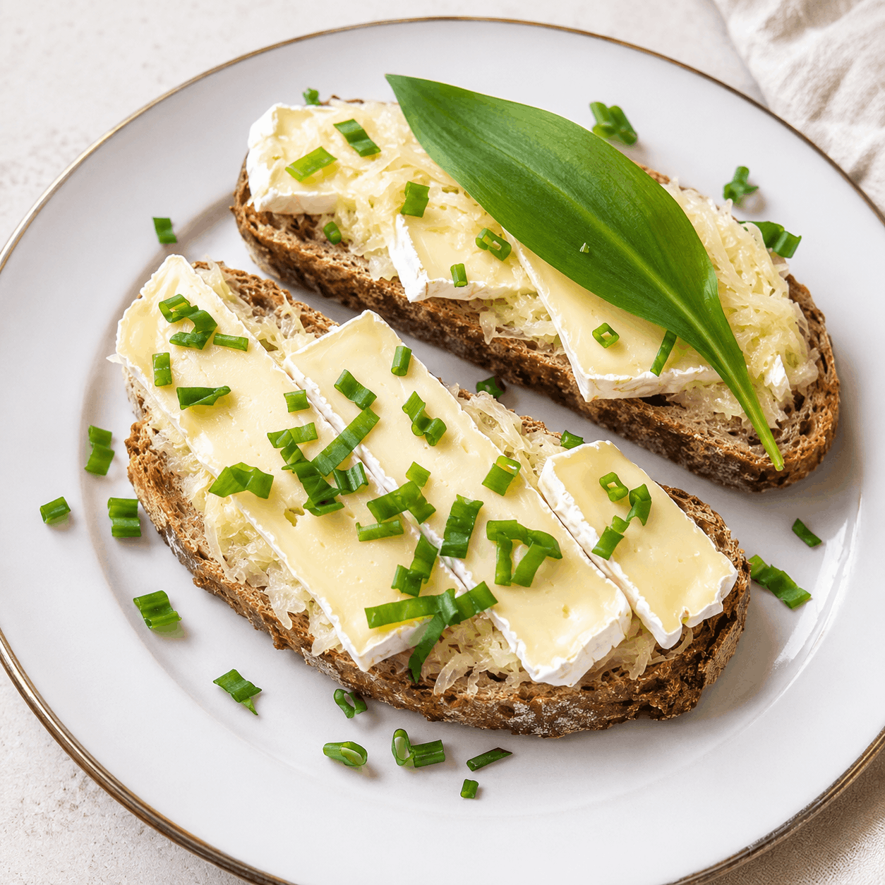 Brot mit Camembert und Sauerkraut